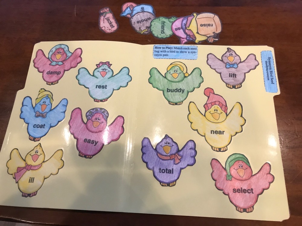 Synonym Bird Seed! 2nd grade language arts file folder game