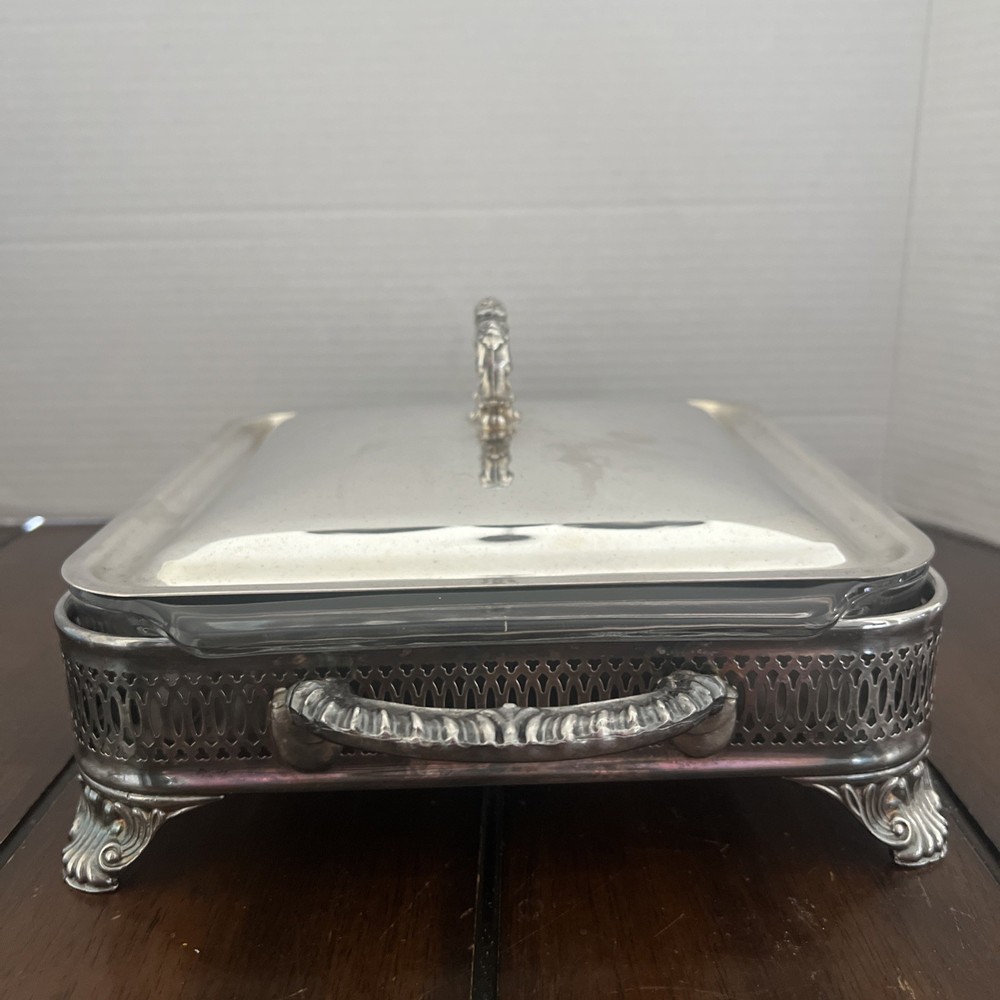 VTG Double Handle Silverplate Buffet Server w/Lid & Glass Baking Dish
