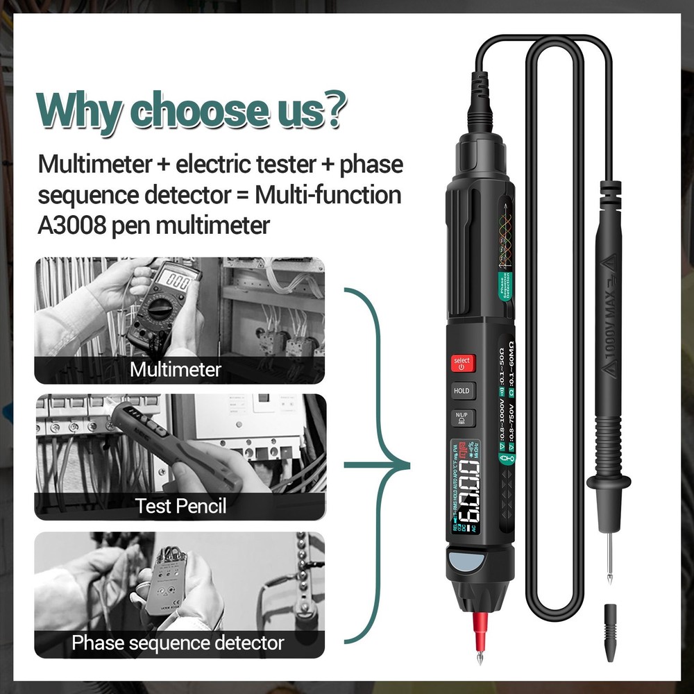 A3008 Digital Multimeter, Automatic Intelligent Sensor Pen Tester, 68898