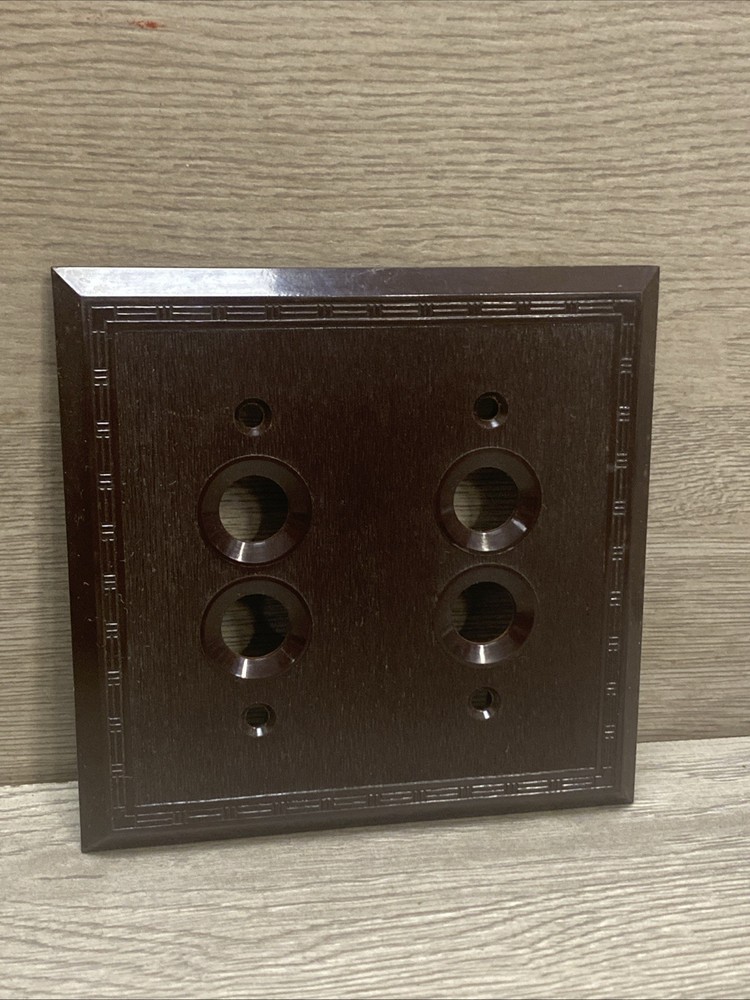 NOS NEW Vtg Brown Bakelite Push Button Light Switch Plate Cover 2 Switch