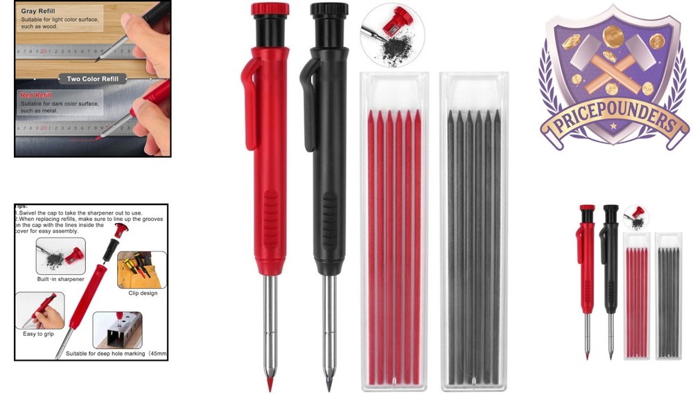 Precision Marking Pencils Set with Refillable Lead - For Architects & Carpenters