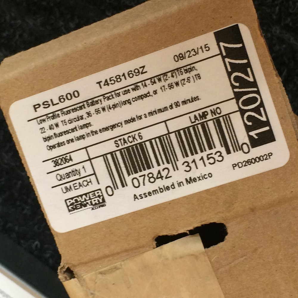 Power Sentry PSL600 MVOLT Fluorescent Battery Pack T458169Z