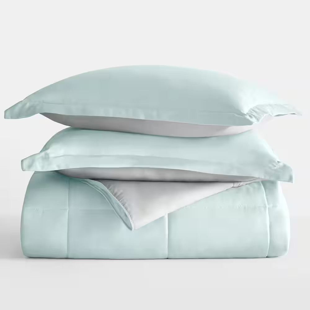Aqua and Light Gray Microfiber down Alternative King / Cal King Reversible Comfo