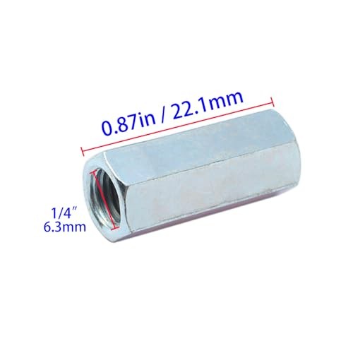 50 Packs Rod Coupling Nuts, UNC Threaded Hex Coupling Nut 1/4"-20