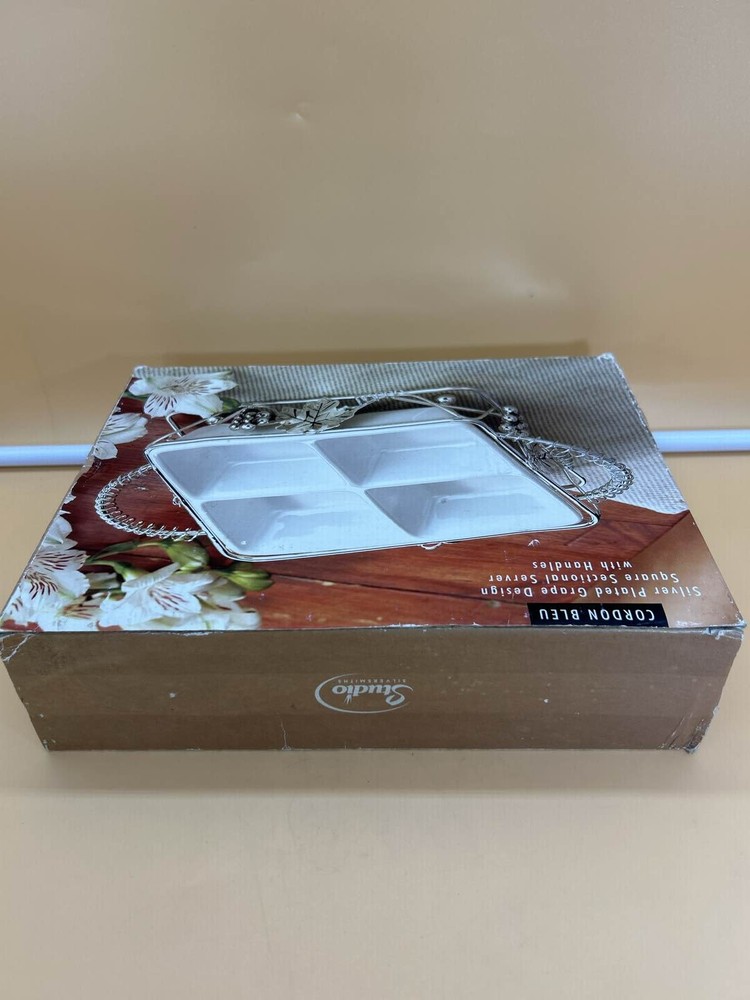Cordon Bleu Silver Plated Grape Server. Square sectional server with handles.