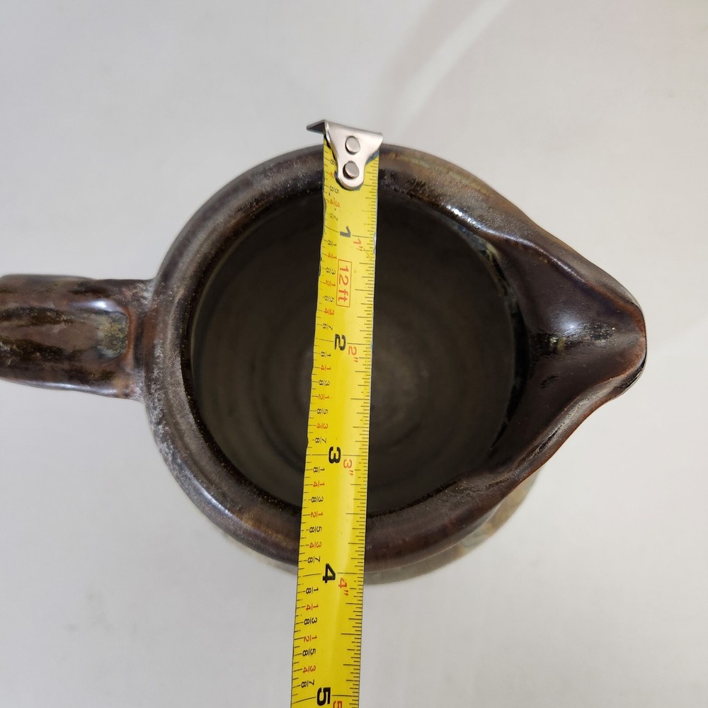 Artisan Studio Handmade Stoneware Pottery Brutalist Signed Pitcher