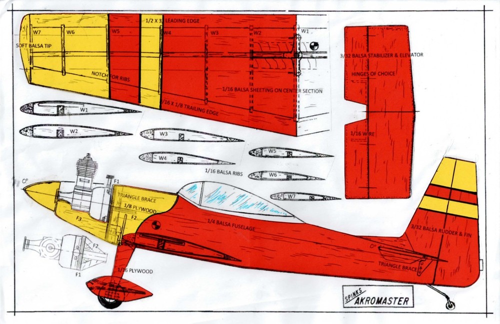 1/2 A profile "Acromaster " U-Control plans