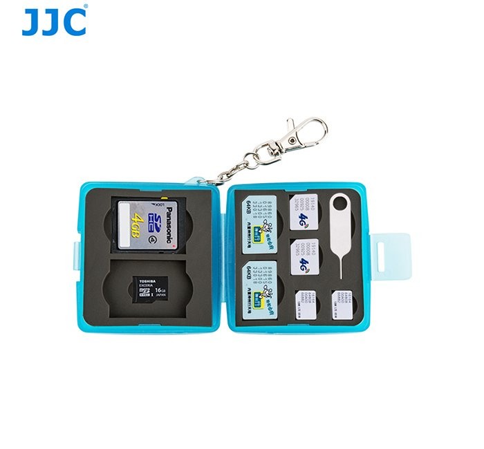 JJC MC-10B Blue Memory Card case fit 2 SD, 2 MSD, 2 SIM, 2 Micro SIM, 2 Nano SIM