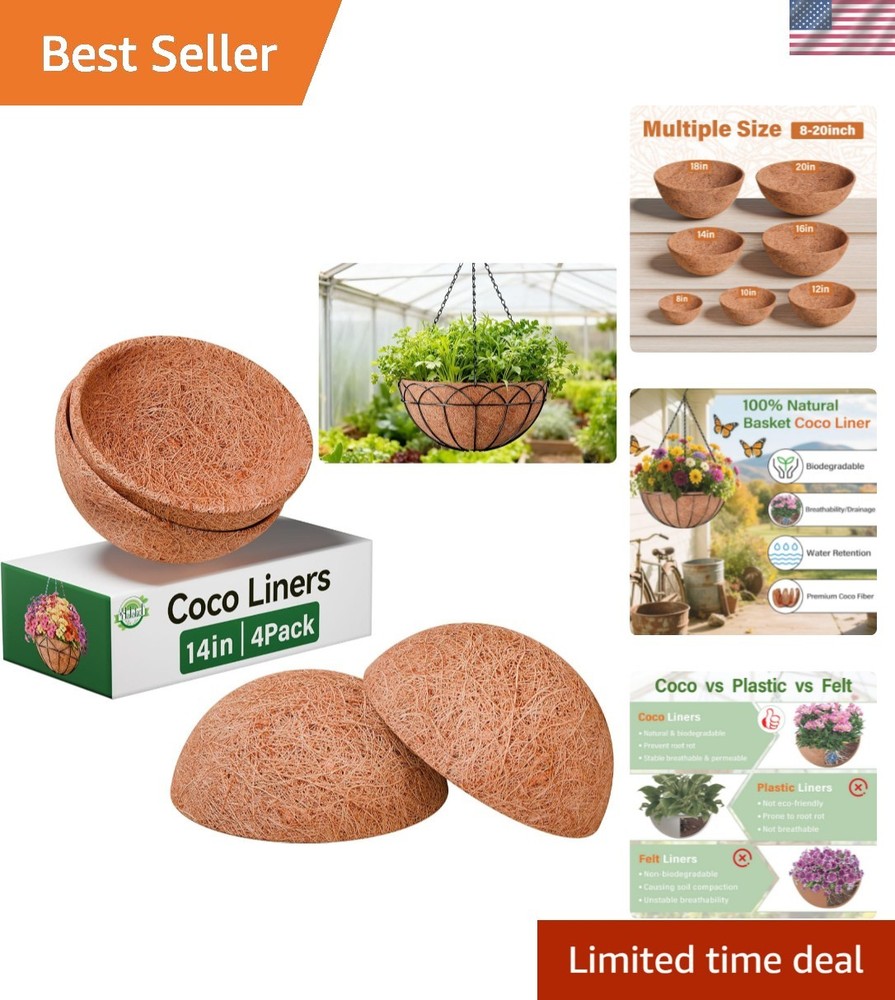 14 Inch Hanging Basket Coco Liners Replacement, Round Coconut Liners for Plan...