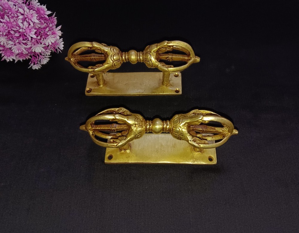 Dorje Design Main Door Handle Pair Brass Deity Vajra Office Door Pull Dec CA407