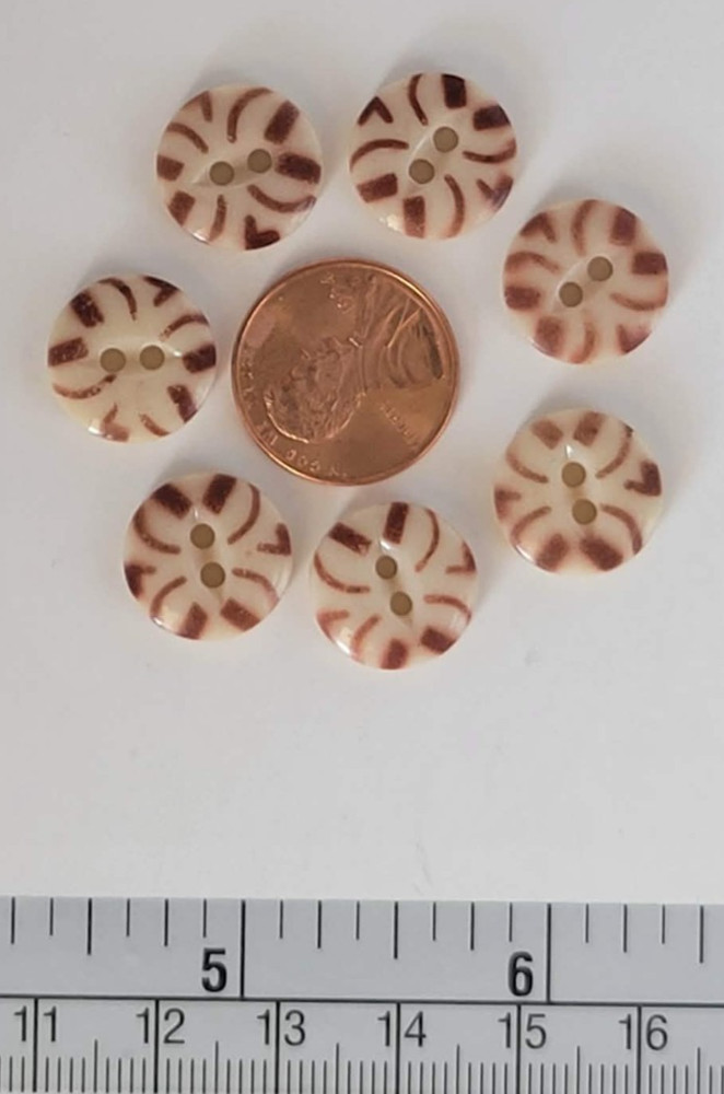 7 ANTIQUE #25 CHINA STENCIL buttons--BROWN-- MEDIUM