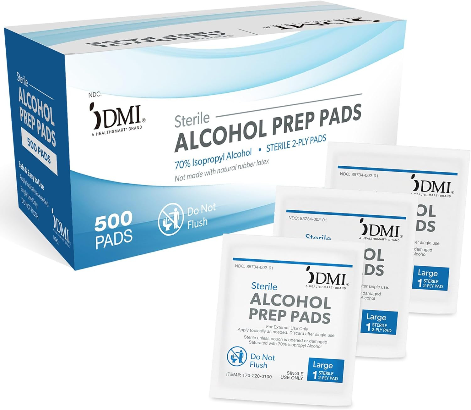 Alcohol Prep Pads, 500 Count (5 Boxes of 100), Medical Grade Large 70% Isopropyl