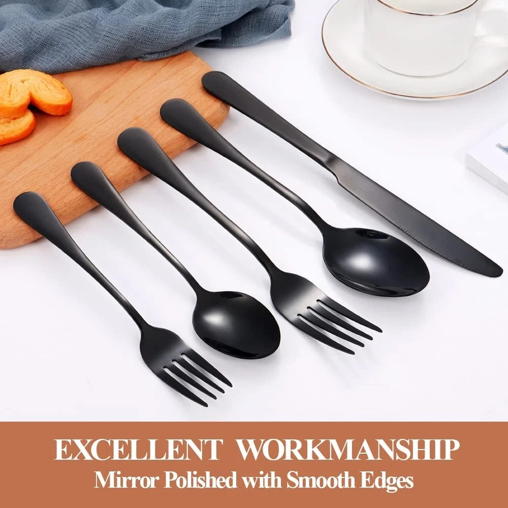 20 Pcs Black Silverware Set for 4, Mirror Polished Flatware Set Stainless Ste...