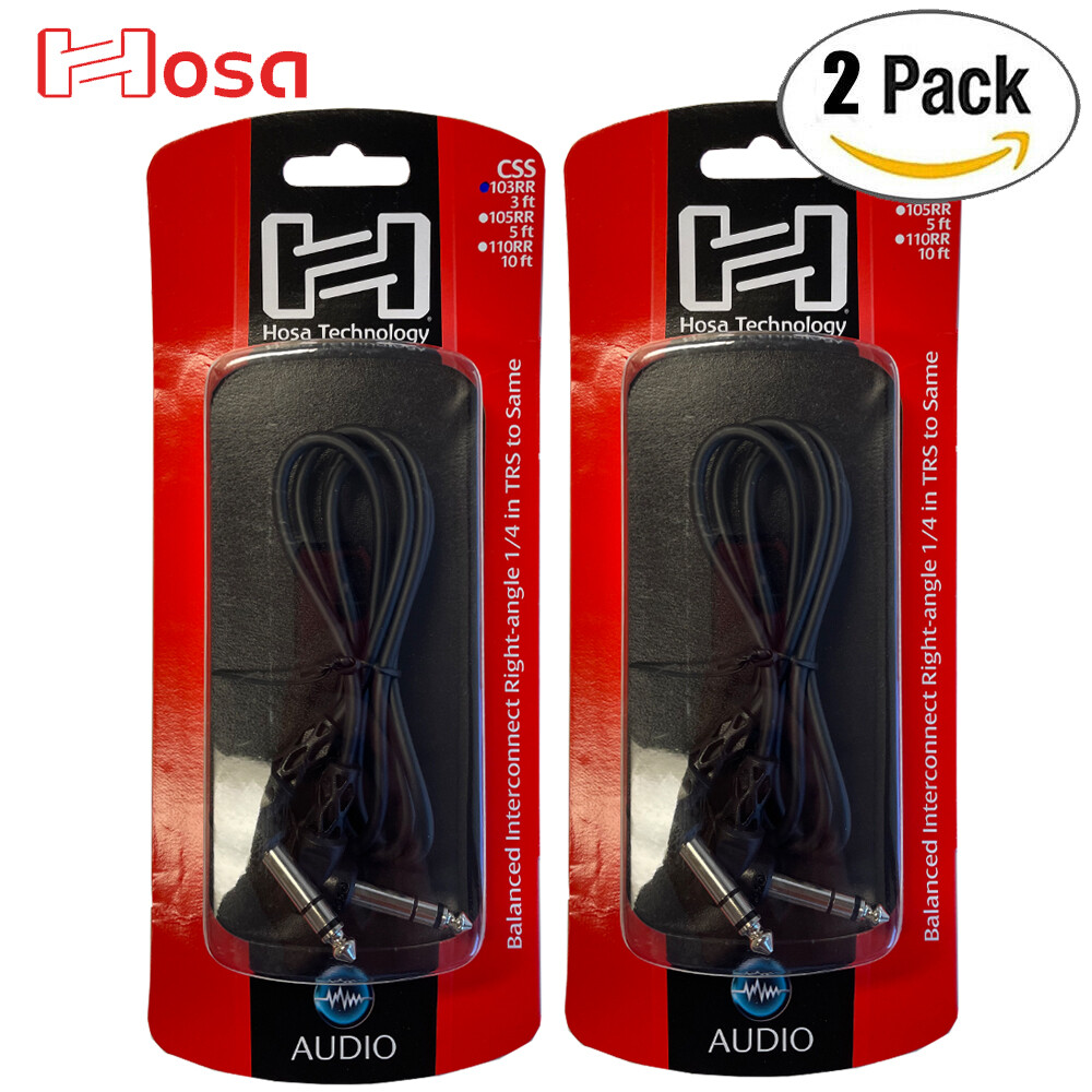 2-PACK Hosa CSS-103RR 3FT Right Angle 1/4" TRS Balanced Interconnect Cable