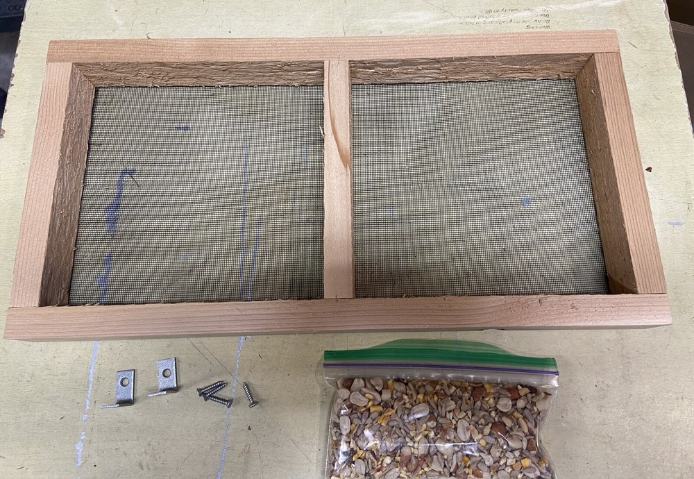 Bird Feeder - Large cedar platform tray bird feeder for deck railing. Made In US