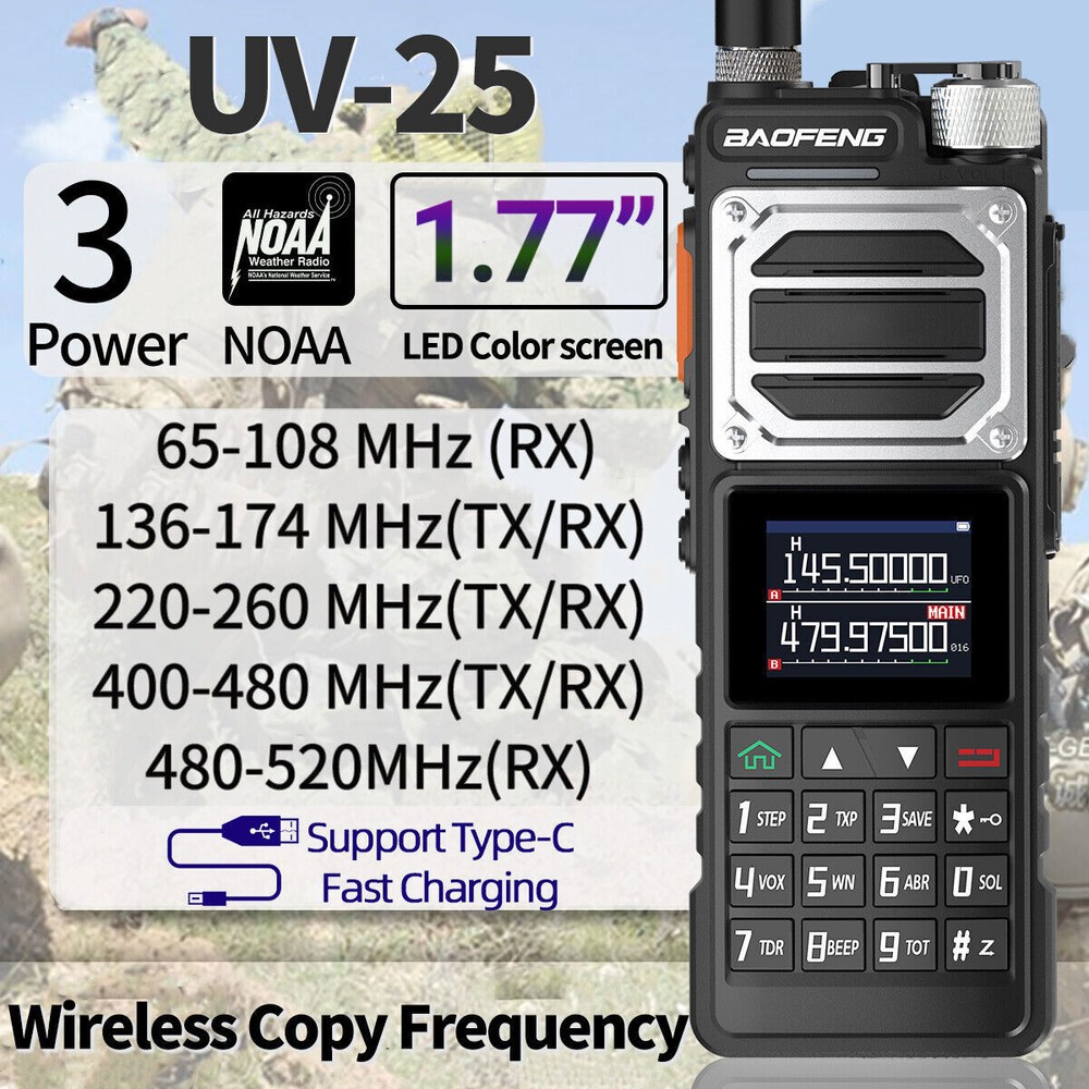 BAOFENG UV-25 WALKIE TALKIE LONG RANGE TRI-POWER TWO WAY HAM RADIO+BLUETOOTH MIC
