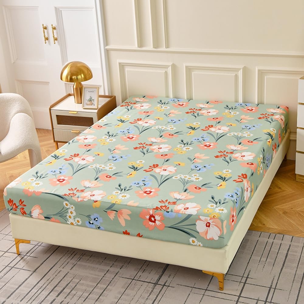 Fitted Sheet Twin Size,Flowers Fitted Sheet -Soft Lightweight Microfiber Deep...