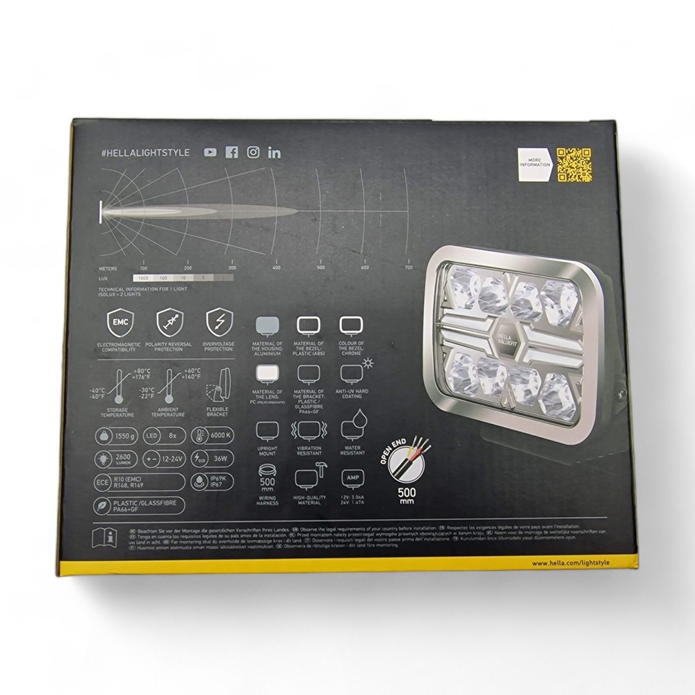 Hella Rectangular 9" Blade Chrome LED Spot Lamp Upright Mount