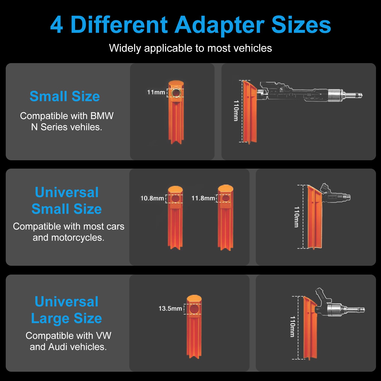 Universal Fuel Injector Tester Cleaner & Adapter DIY Cleaning Tools Kit Set 12V