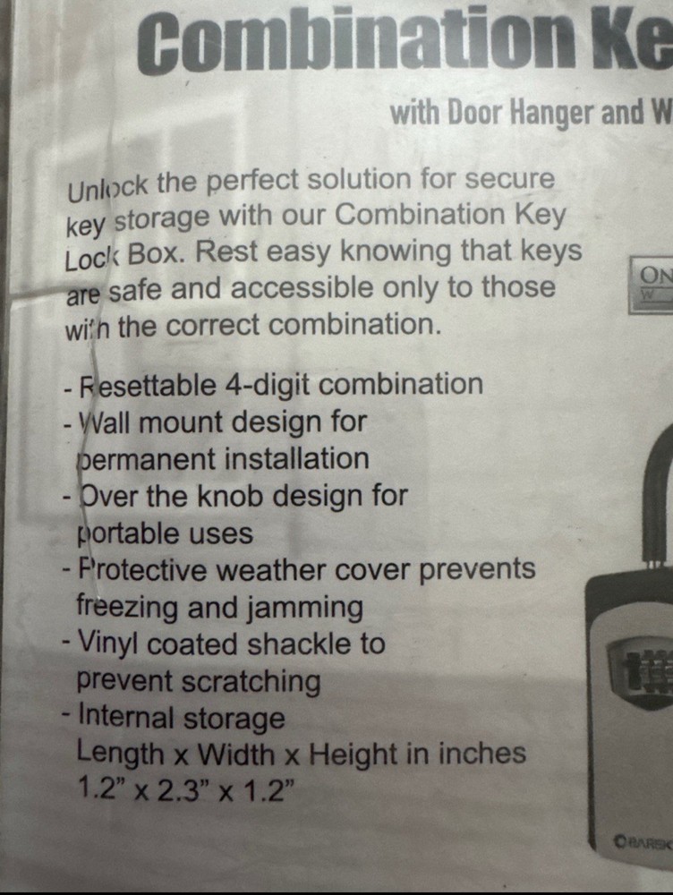 Barska Security Key Safe Combination Lock Box with Door Hanger & Wall Mount