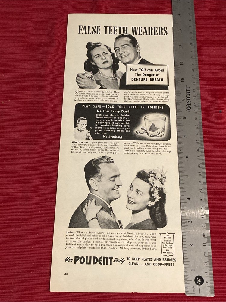 Polident False Teeth Wearers 1940’s Print Ad