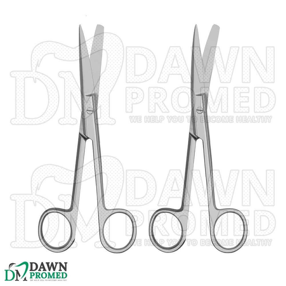 2 Pcs Operating Scissors 4.5" Straight & Curved Sharp Blunt Round Pattern Set