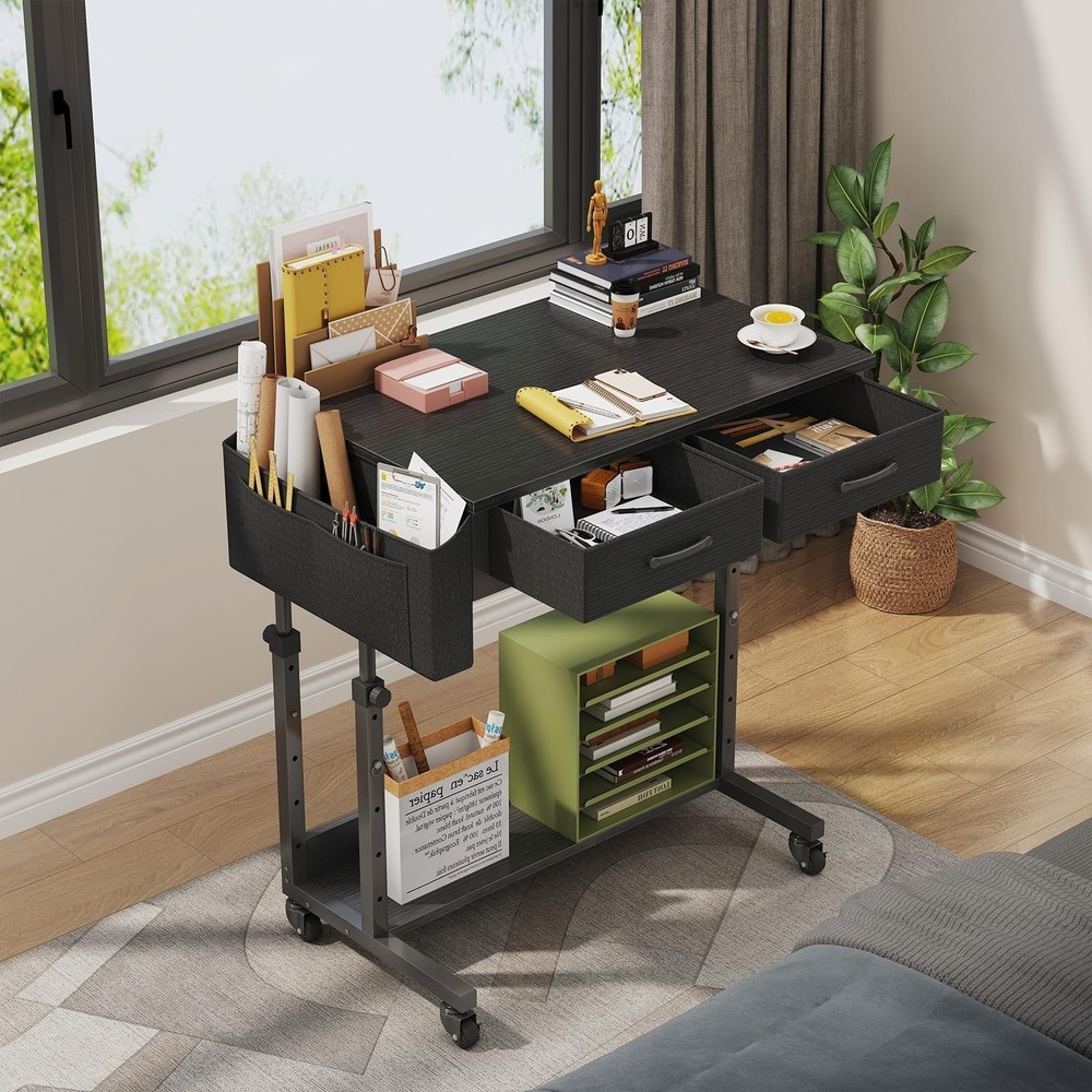 Small Portable Rolling Standing Desk - 32 Inch Adjustable Mobile Stand Up