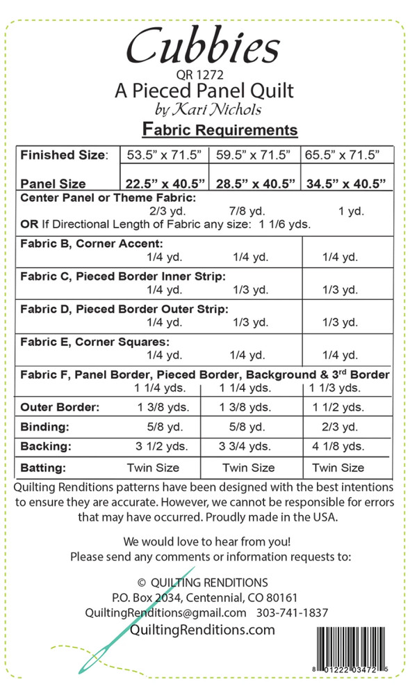 Cubbies Quilt Pattern by Quilting Renditions-Pieced Quilt Pattern