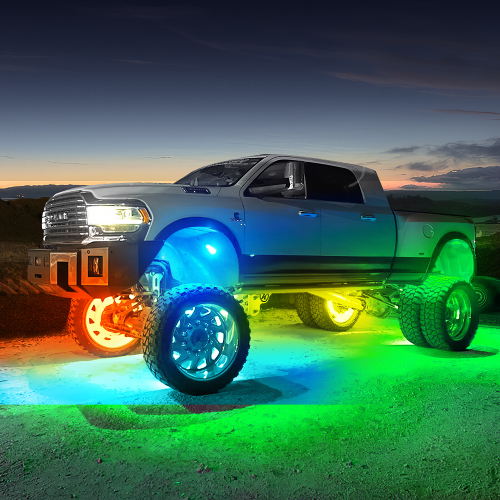 MICTUNING 8 Pods RGB+IC Chasing LED Rock Lights - Underglow Neon Light Kit Truck