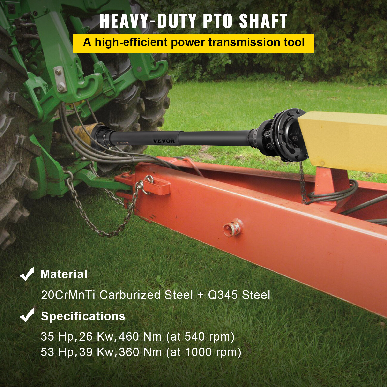 VEVOR PTO Shaft PTO Drive Shaft 1-3/8" 6 Spline Endw/Slip Clutch T4 43"-59"