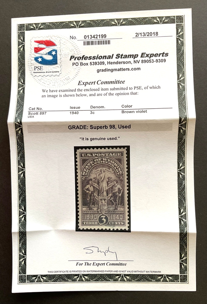 #897 Used, PSE Graded 98, PSE Cert # 01342199