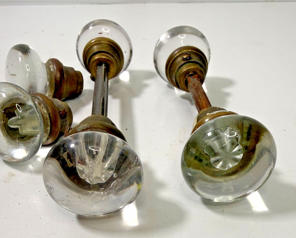 Antique Crystal Glass Round Smooth Door Knobs. 5 total