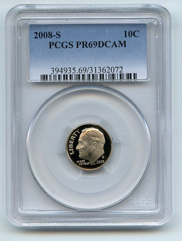2008 S 10C Roosevelt Dime PCGS PR69DCAM