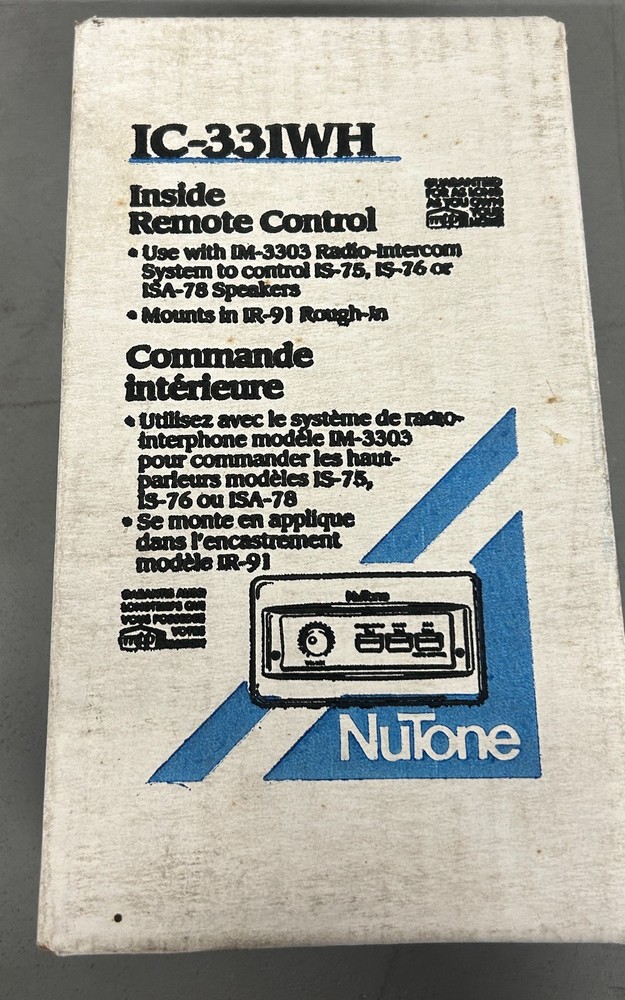 Nutone IC-331WH Inside Remote Control White NEW Opened Box to take photos