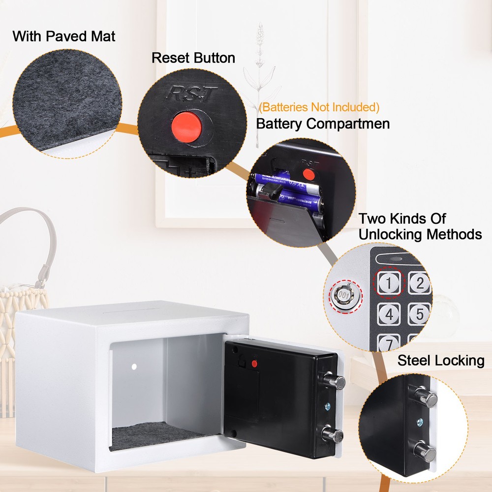 Small Safe Box Digital Electronic Security Safe Box for Home White