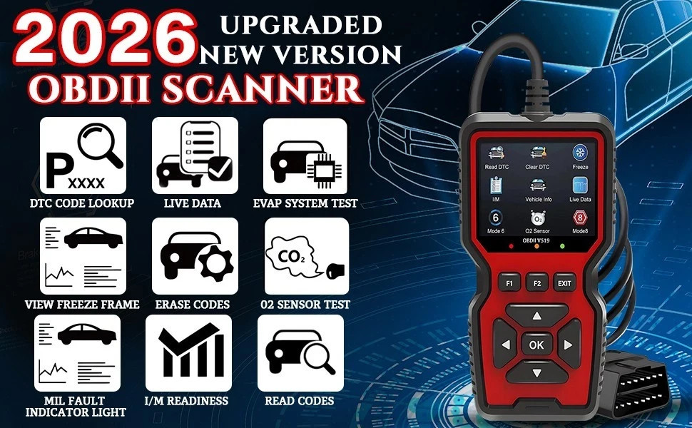 Professional OBD2 V519 Scanner - 2026 Upgraded OBDII + CAN Code Reader