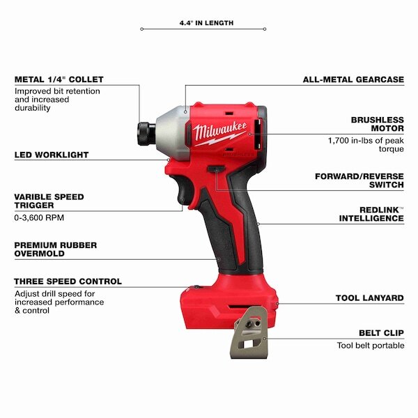 Milwaukee Tool 3693-22Cx M18 Compact Brushless 2-Tool Kit, Hammer Drill &