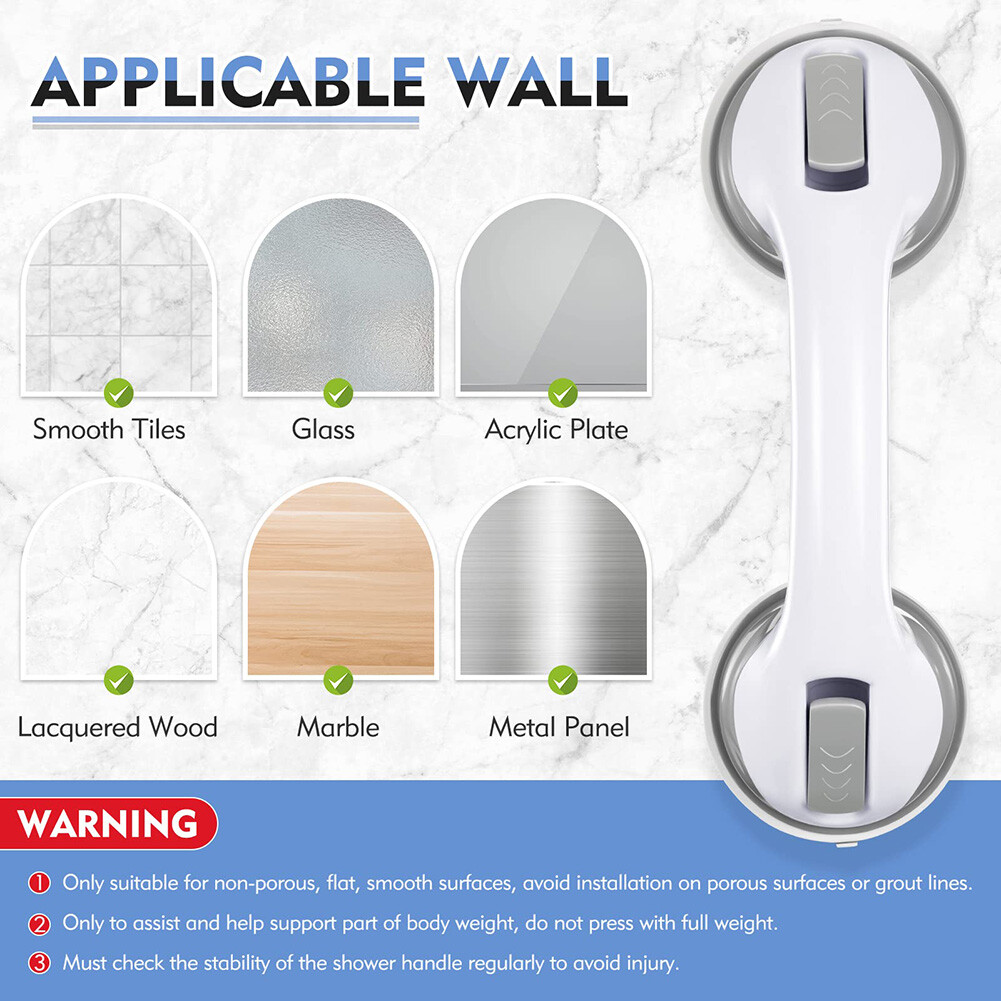 12inch Shower Handle Strong Hold Suction Cup Grab Bars Safety Hand Rai Bathroom