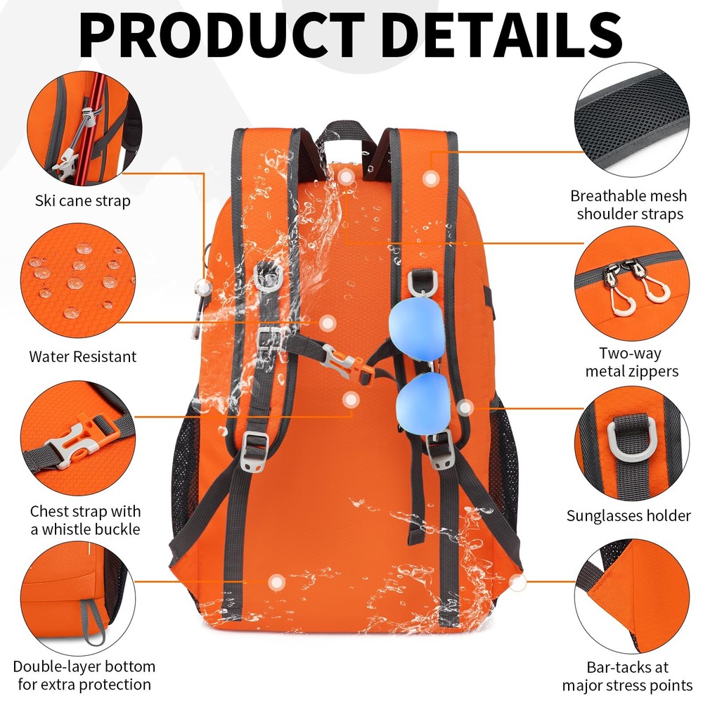 35L Lightweight Packable Backpack Durable Foldable Daypack Travel Gym Orange