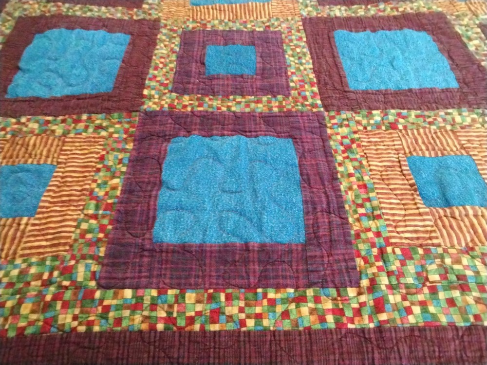 Patchwork Quilt 46"X52", Square Deep Colors Strip, Checkered, Denim, Plaid, Nice