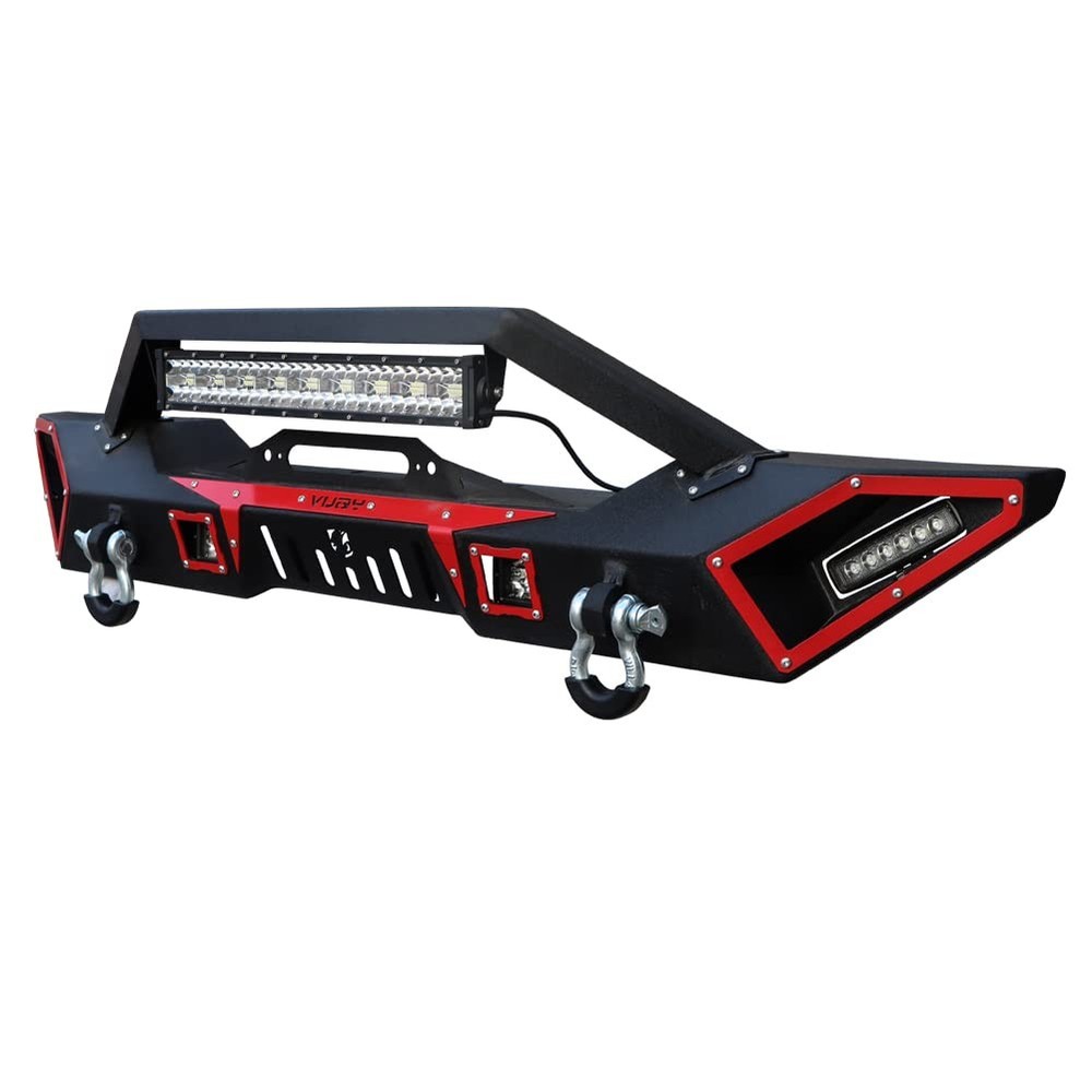 Front Bumper Black for Wrangler Gladiator Winch Plate D-Rings Lights