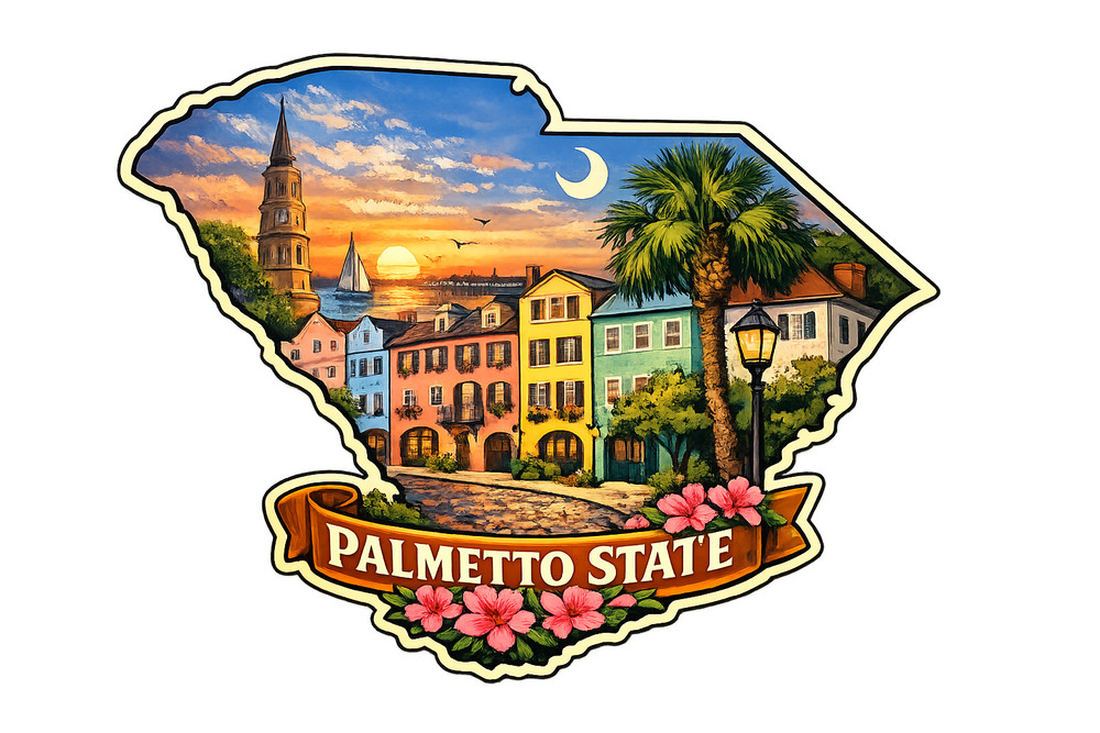 South Carolina Custom State Sticker "Palmetto State" Charleston