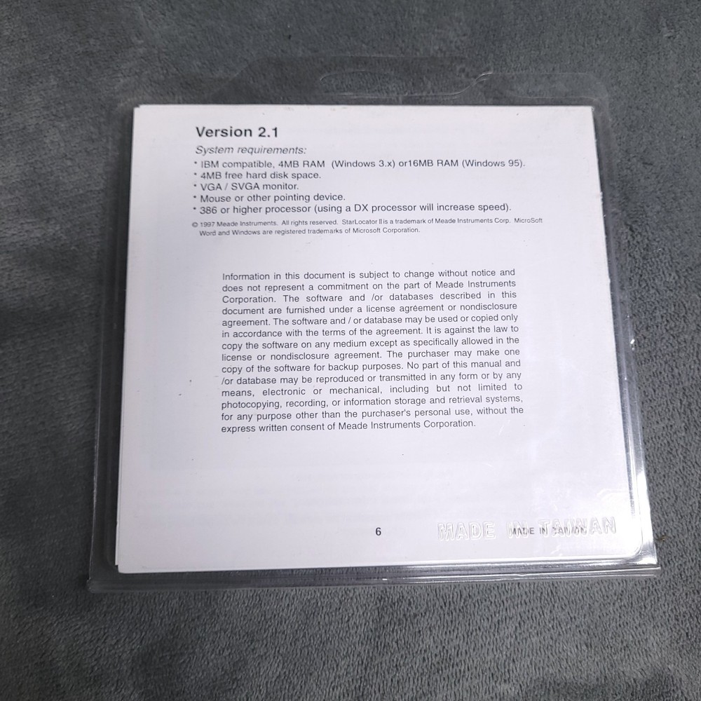 Vintage Star Locator 2 Program Floppy Disk Astronomy Software Meade Space