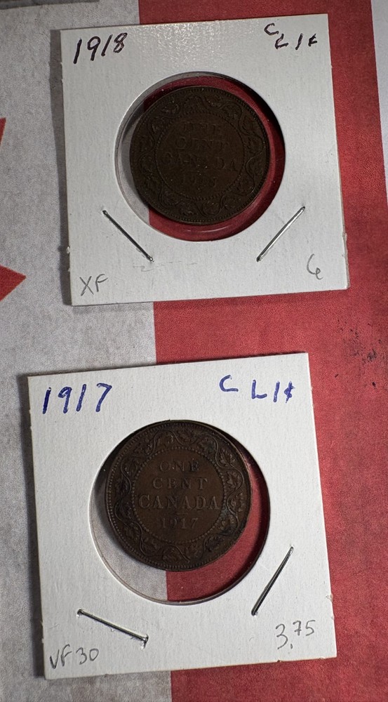 Canada Large Cent Group BETTER CONDITION 1906-1920, 9 Coins, Partial Set, Circ.