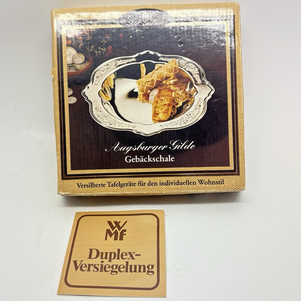 WMF Augsburger Gilde EP Vtg Brass Candy/Trinket Dish Gebackschale Germany Boxed