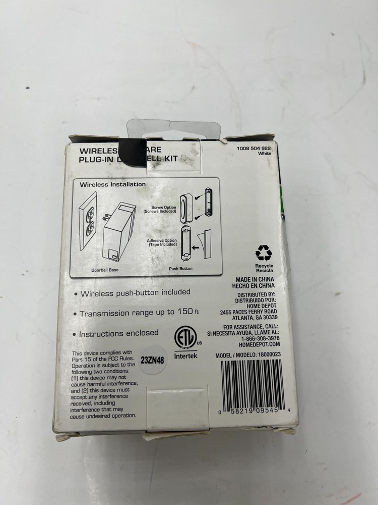 QTY 3 Defiant Wireless Plug-In Doorbell Assembly White 18000023