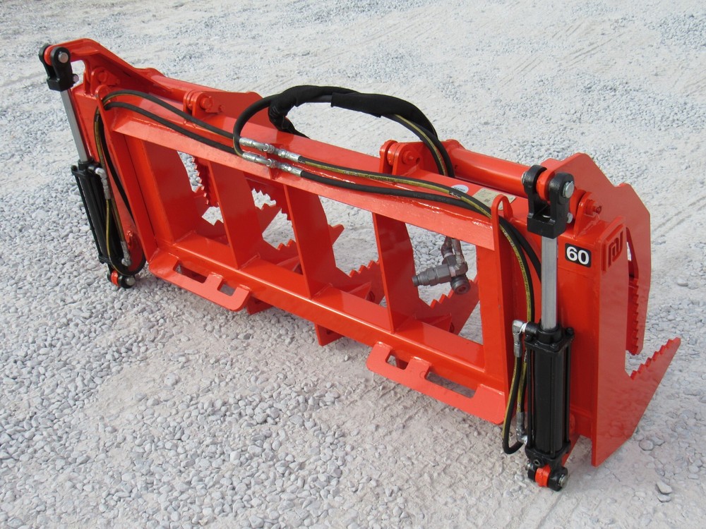 60" Dual Tine Root Rake Clam Grapple Attachment Fits Universal Quick Attach