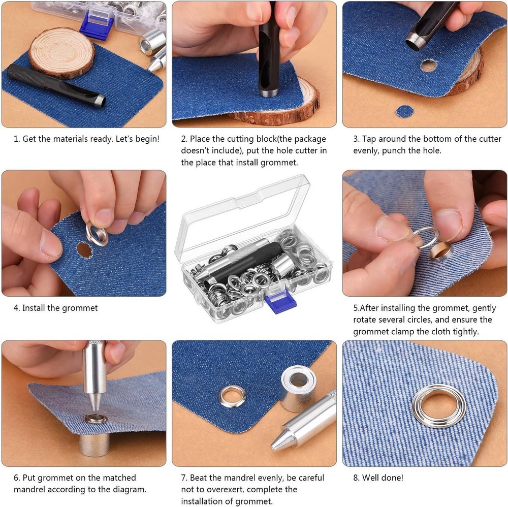 Grommet Tool Kit, Grommet Setting Tool and 100 Sets Eyelets with Storage Box,...