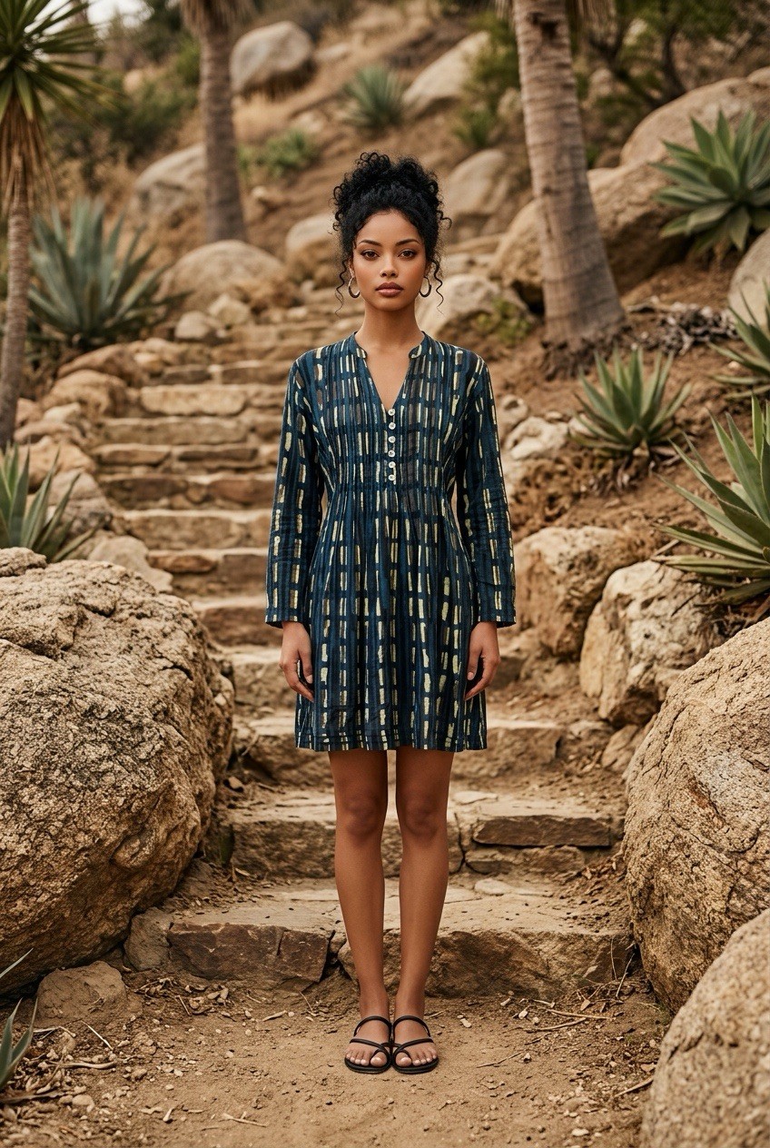 Aman Lamu Kenya Dress S/M Africa Timeless Peasant Boho Unique Flowy Tribal