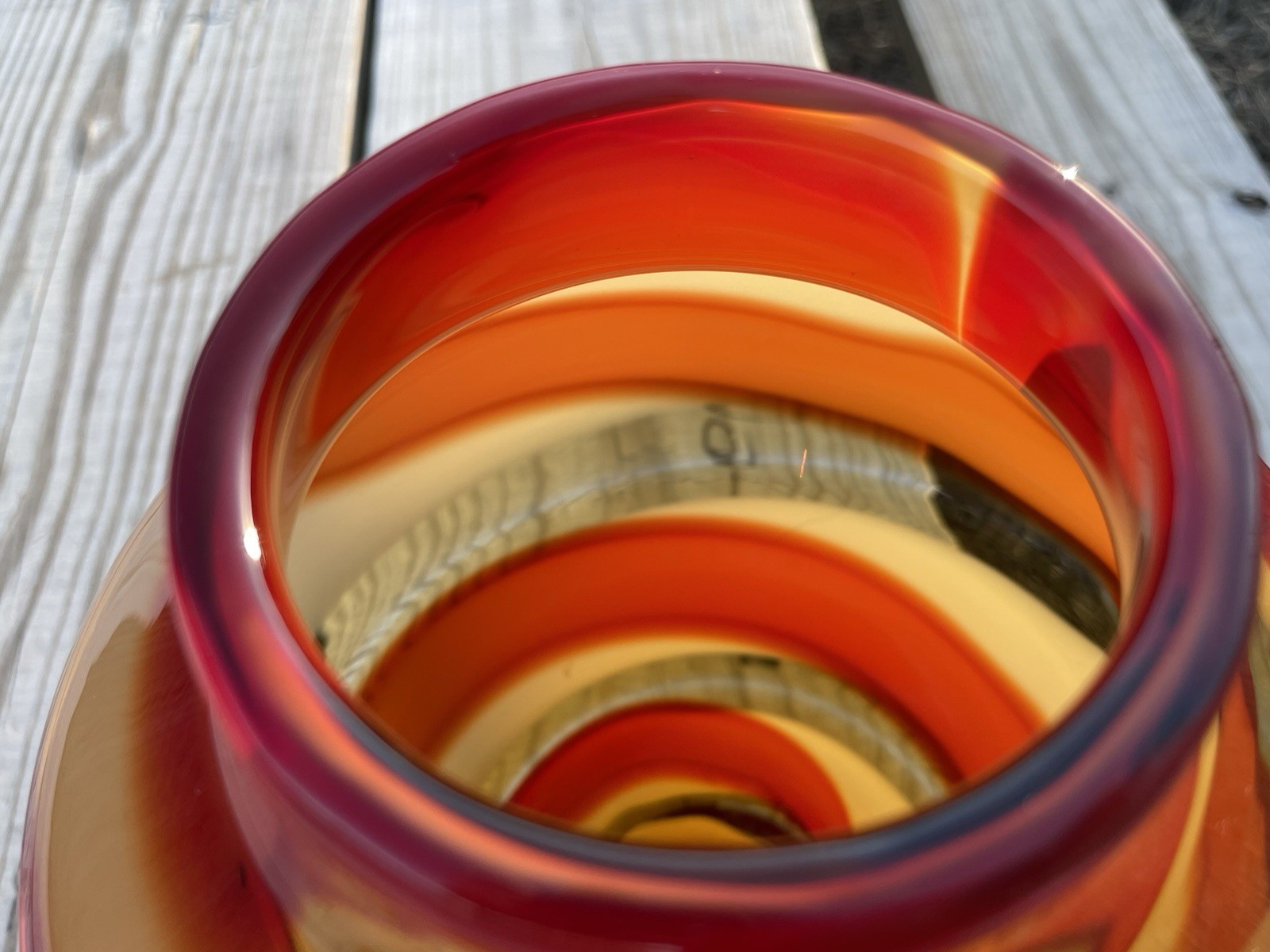 Waterford Evolution “Red Sea” Crystal Amphora Art Glass Vase, swirl design